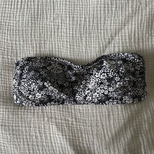J. Crew Valley Floral Bandeau Strapless Bikini Top Navy Blue and White Size S